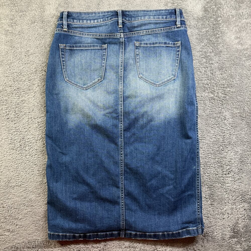 Hinge Denim Pencil Skirt Midi Womens 10 Blue Stone Wash Stretch Cotton - Picture 2 of 8